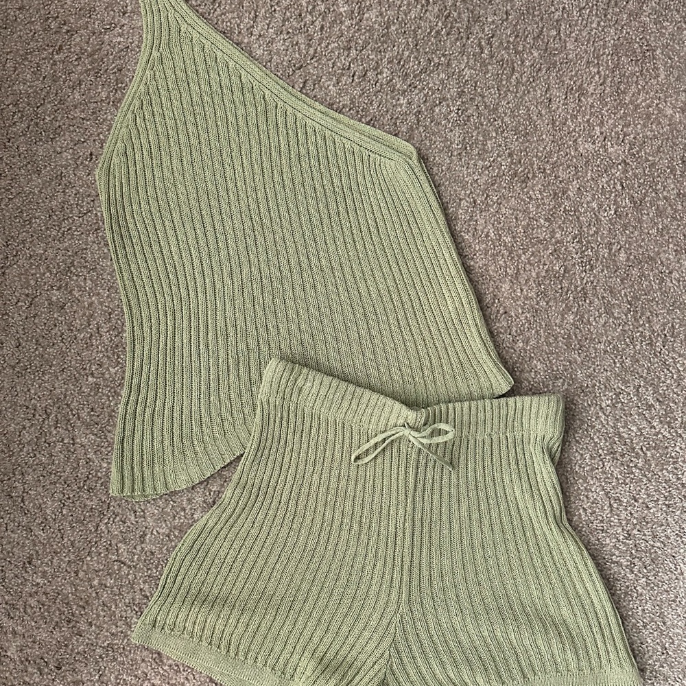 Sage Ribbed Knit Top and Shorts Set